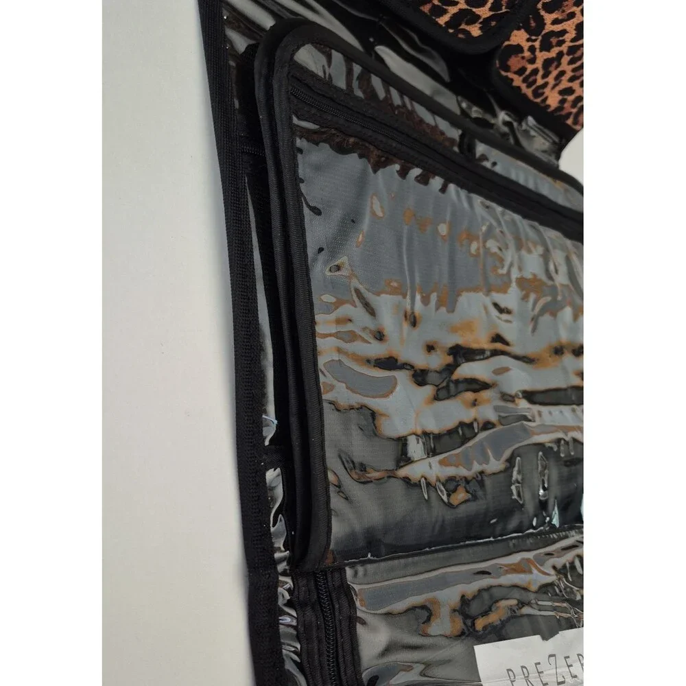 PreZerve Black Brown Cheetah Print Tri Fold Travel Jewelry Organizer Bag